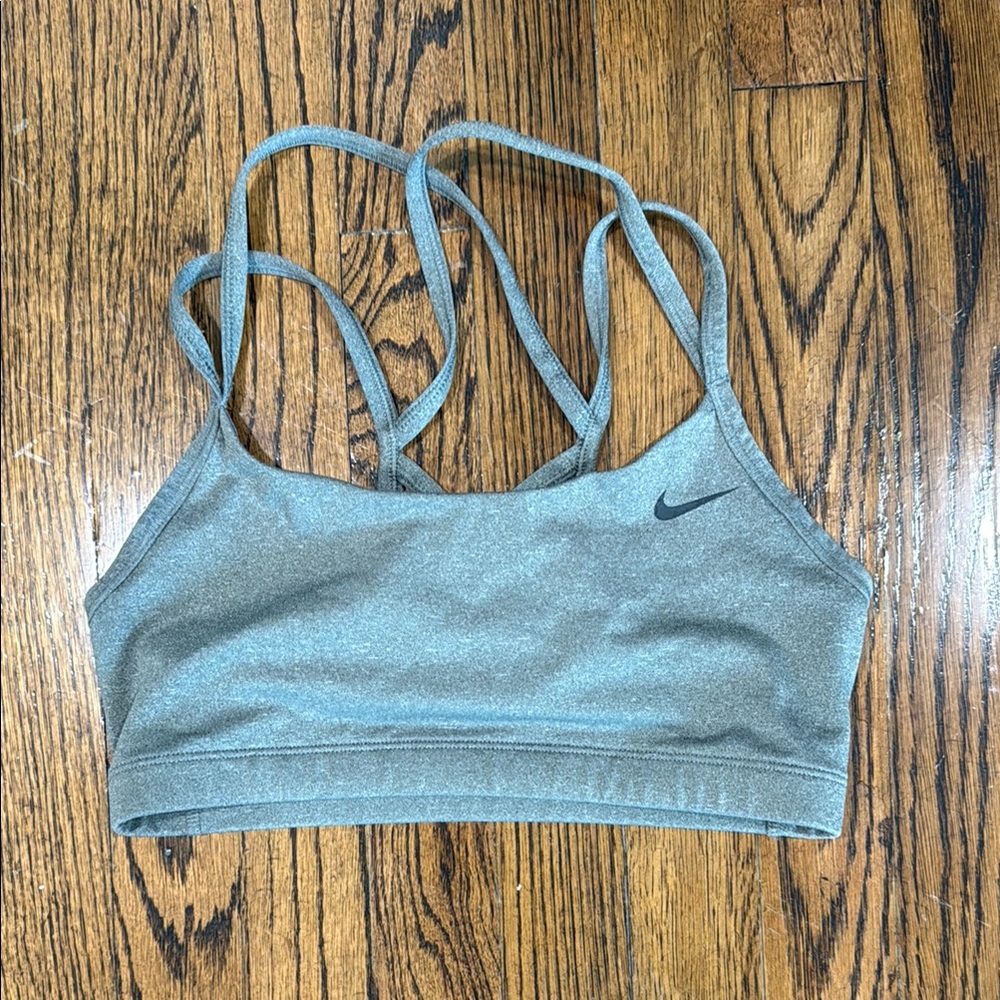 Nike Gray Strappy Sports Bra Light Support